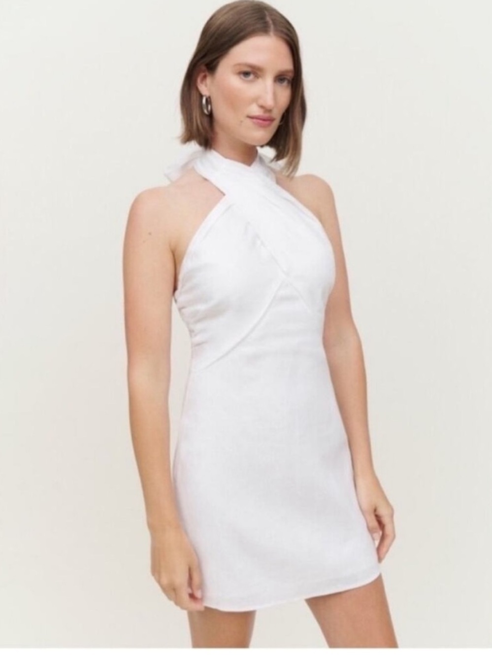Reformation Samira Linen Halter Mini Dress White 0